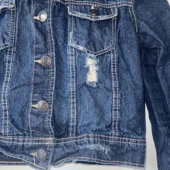 Rue21 Distressed Medium Wash Denim Jacket L/S Rip Torn Style Plaid Lining Size M - Picture 5 of 10